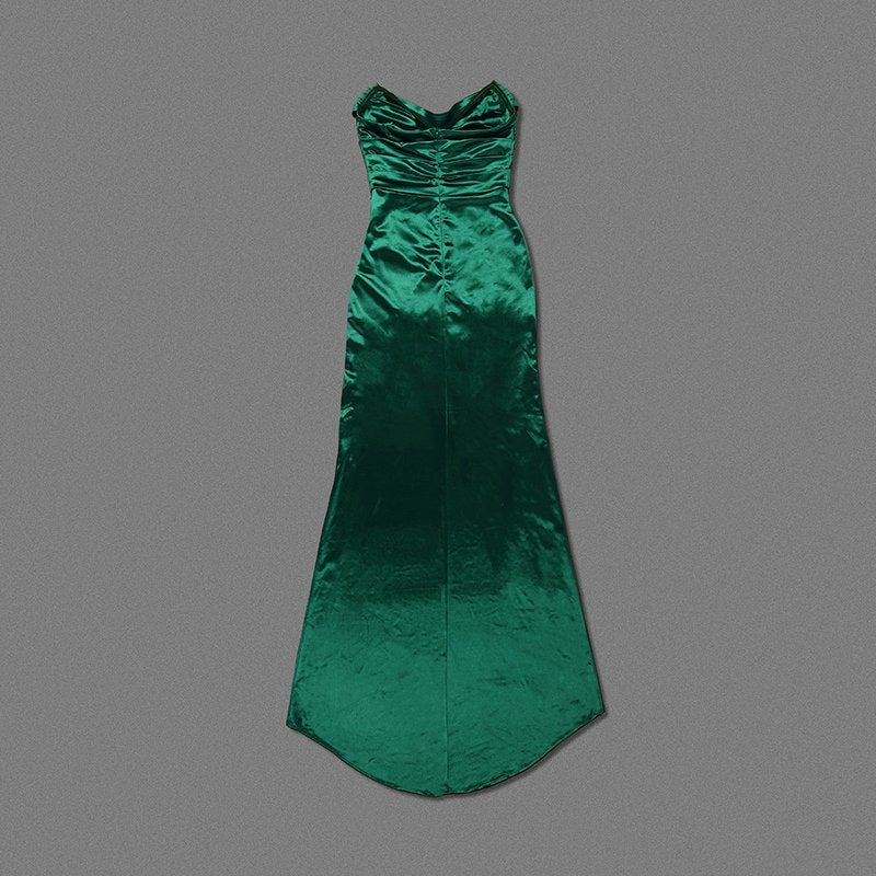 Strapless Emerald Satin Maxi Dress H6070