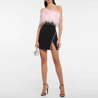Strapless Feather Black Mini Dress H5429
