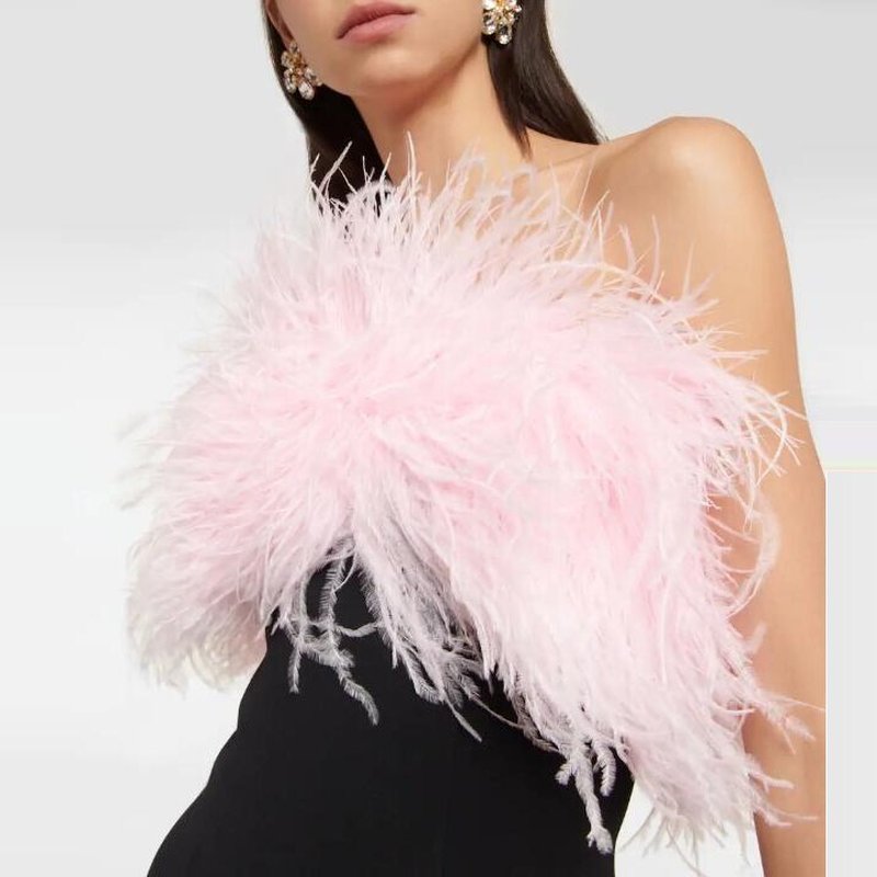 Strapless Feather Black Mini Dress H5429