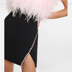 Strapless Feather Black Mini Dress H5429