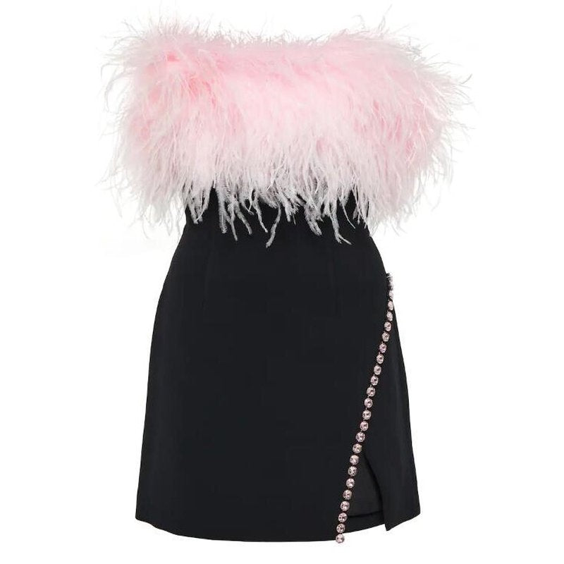 Strapless Feather Black Mini Dress H5429