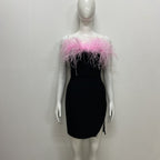 Strapless Feather Black Mini Dress H5429