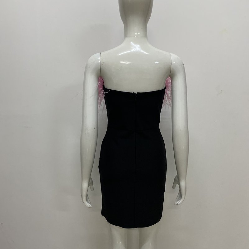 Strapless Feather Black Mini Dress H5429