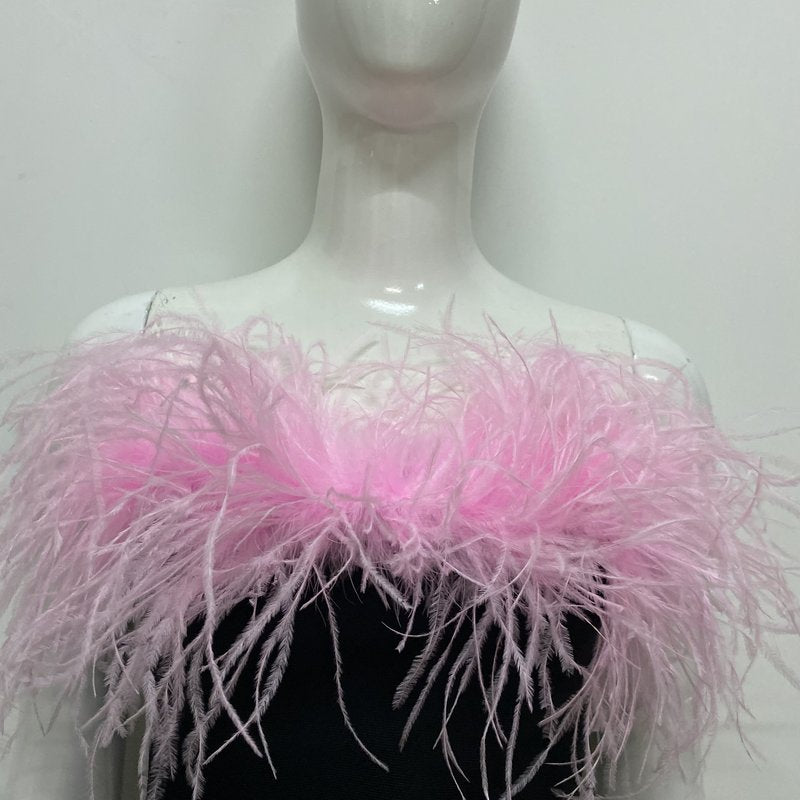 Strapless Feather Black Mini Dress H5429