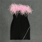 Strapless Feather Black Mini Dress H5429