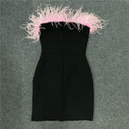 Strapless Feather Black Mini Dress H5429