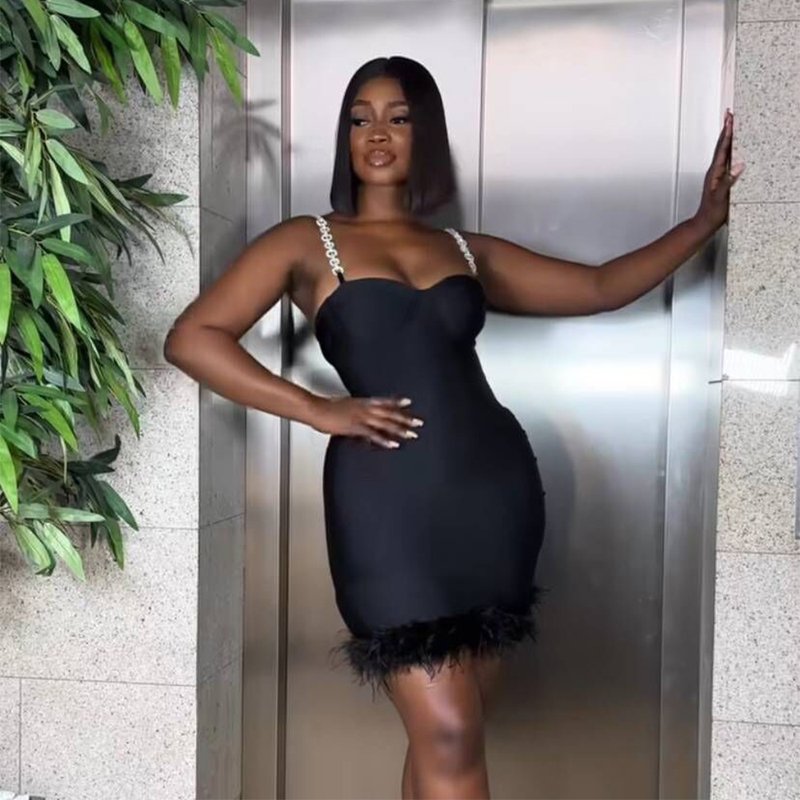 Strapless Feather Hem Bandage Dress H5951