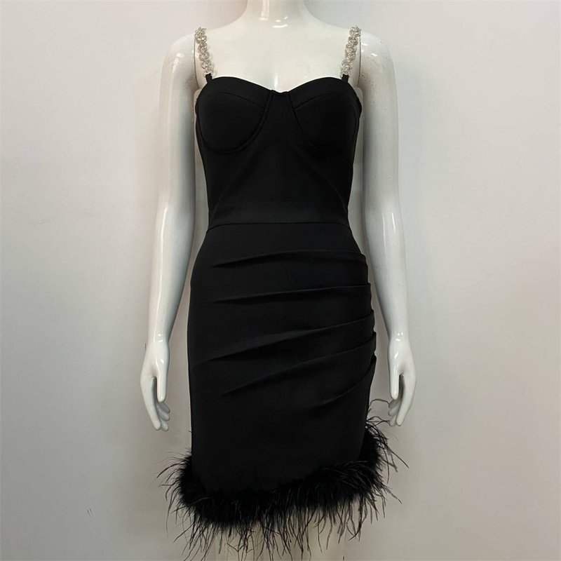 Strapless Feather Hem Bandage Dress H5951