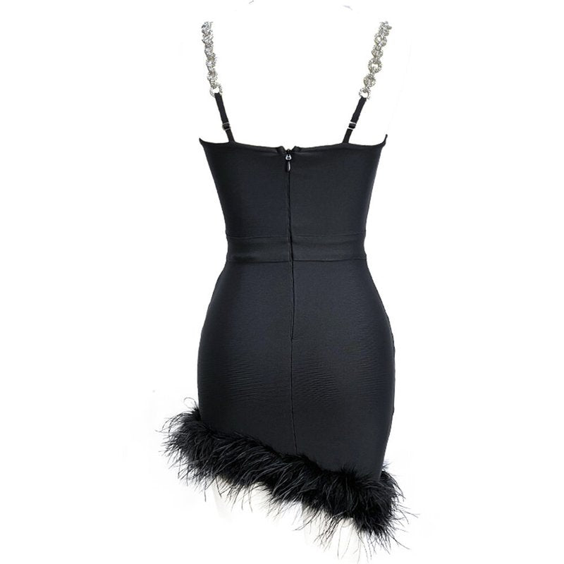 Strapless Feather Hem Bandage Dress H5951