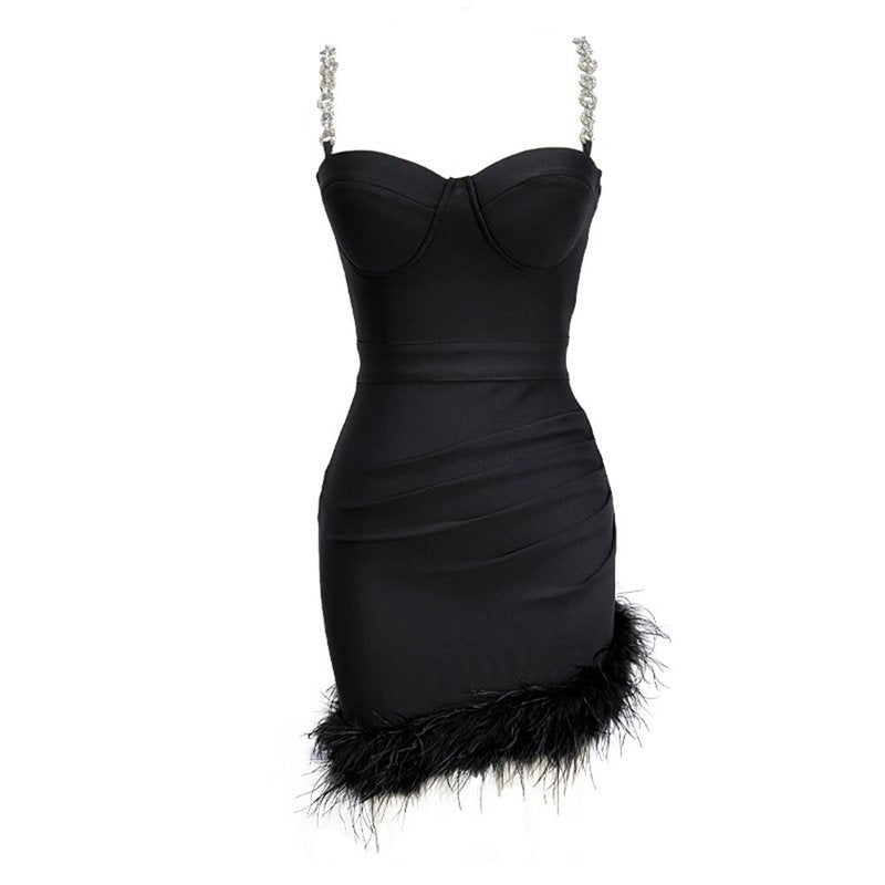 Strapless Feather Hem Bandage Dress H5951