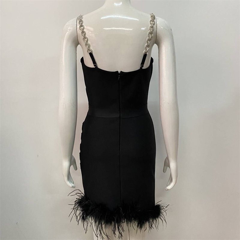 Strapless Feather Hem Bandage Dress H5951
