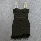 Strapless Feather Hem Bandage Dress H5951