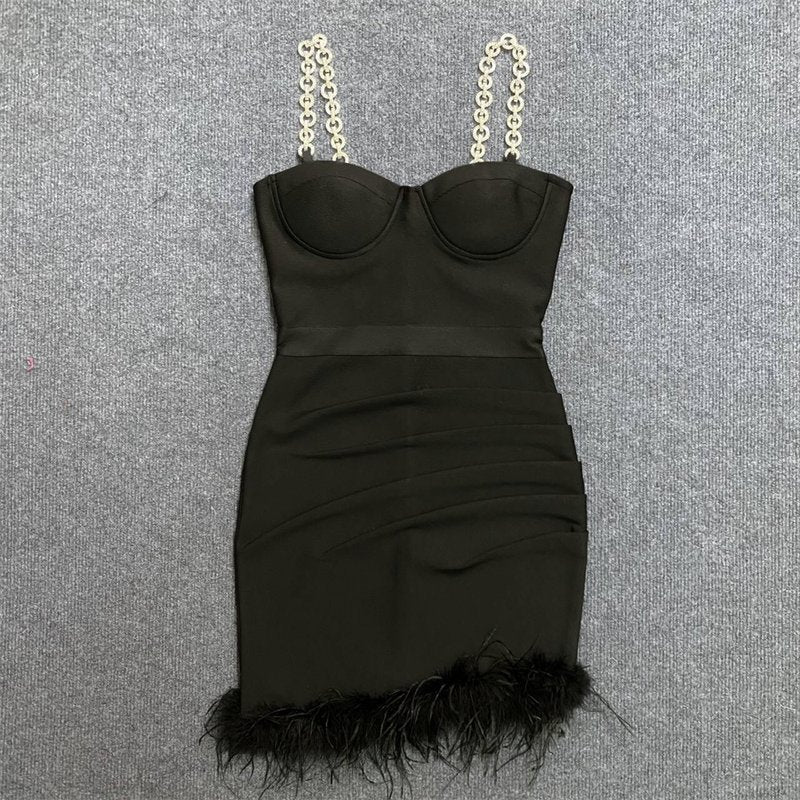 Strapless Feather Hem Bandage Dress H5951