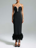 Strapless Feather Hem Midi Dress H6403