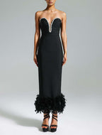 Strapless Feather Hem Midi Dress H6403