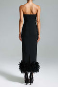 Strapless Feather Hem Midi Dress H6403