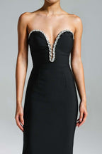 Strapless Feather Hem Midi Dress H6403