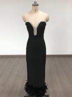 Strapless Feather Hem Midi Dress H6403