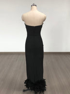Strapless Feather Hem Midi Dress H6403