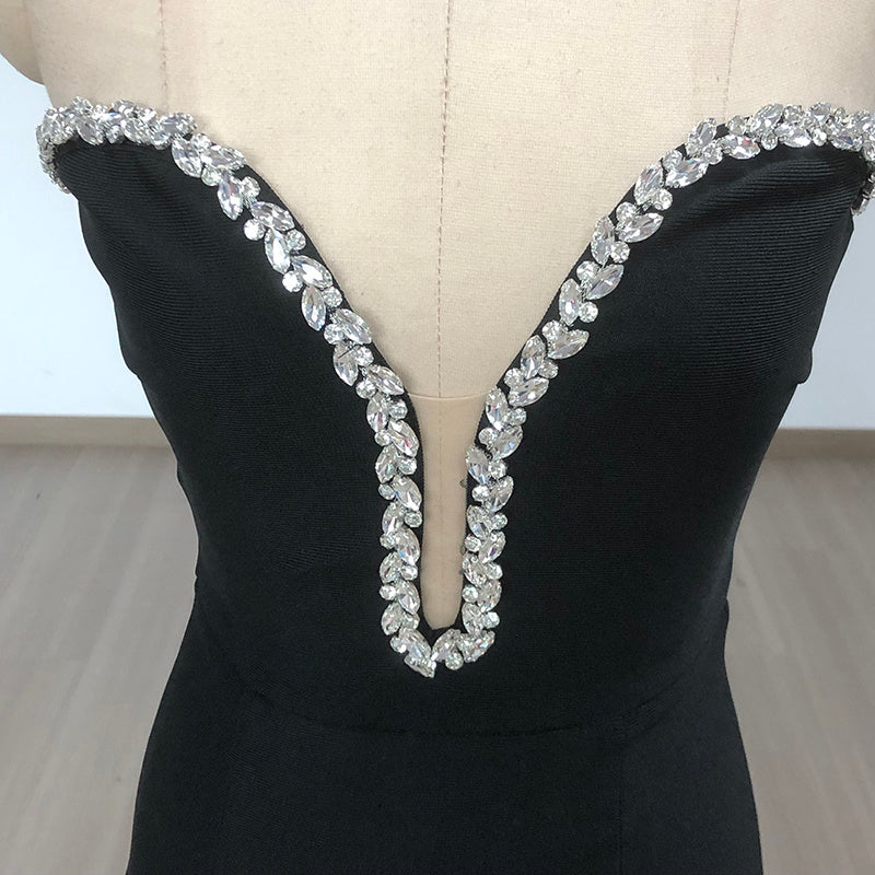 Strapless Feather Hem Midi Dress H6403