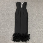 Strapless Feather Hem Midi Dress H6403