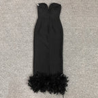 Strapless Feather Hem Midi Dress H6403