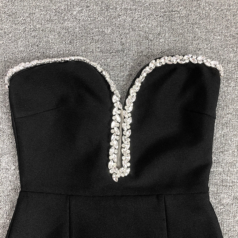 Strapless Feather Hem Midi Dress H6403