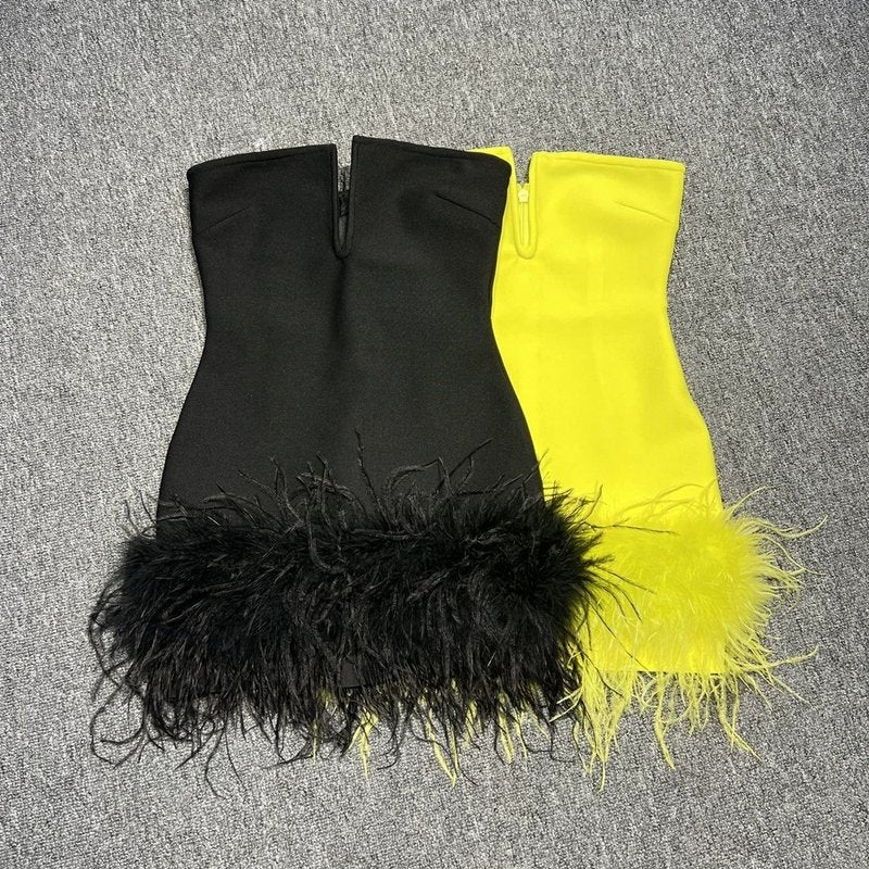 Strapless Feather Mini Dress H6363