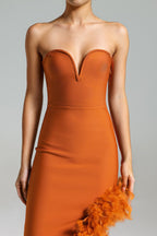 Strapless Feather Side Slit Midi Dress H6397