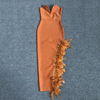 Strapless Feather Side Slit Midi Dress H6397
