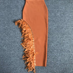 Strapless Feather Side Slit Midi Dress H6397
