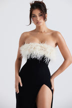 Strapless Feather Trim Slit Maxi Dress H6421