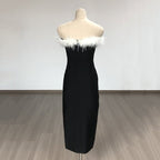 Strapless Feather Trim Slit Maxi Dress H6421