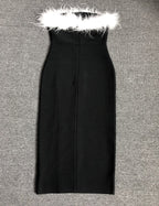 Strapless Feather Trim Slit Maxi Dress H6421