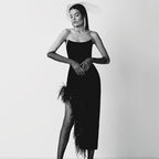 Strapless Feathered Pink Midi Dress H5439