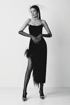 Strapless Feathered Pink Midi Dress H5439