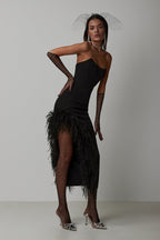 Strapless Feathered Pink Midi Dress H5439
