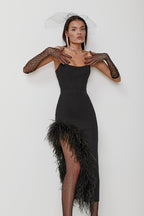Strapless Feathered Pink Midi Dress H5439