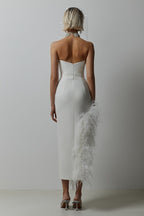 Strapless Feathered Pink Midi Dress H5439