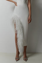 Strapless Feathered Pink Midi Dress H5439