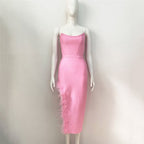 Strapless Feathered Pink Midi Dress H5439