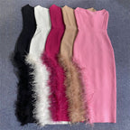 Strapless Feathered Pink Midi Dress H5439