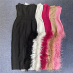 Strapless Feathered Pink Midi Dress H5439