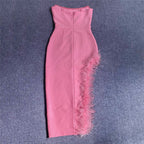 Strapless Feathered Pink Midi Dress H5439