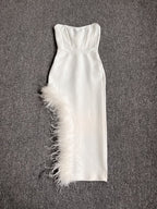 Strapless Feathered Pink Midi Dress H5439