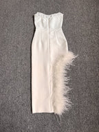 Strapless Feathered Pink Midi Dress H5439