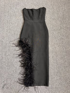 Strapless Feathered Pink Midi Dress H5439