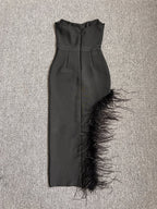 Strapless Feathered Pink Midi Dress H5439