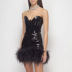 Strapless Feathered Sequin Mini Dress H5292