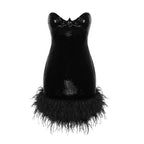 Strapless Feathered Sequin Mini Dress H5292